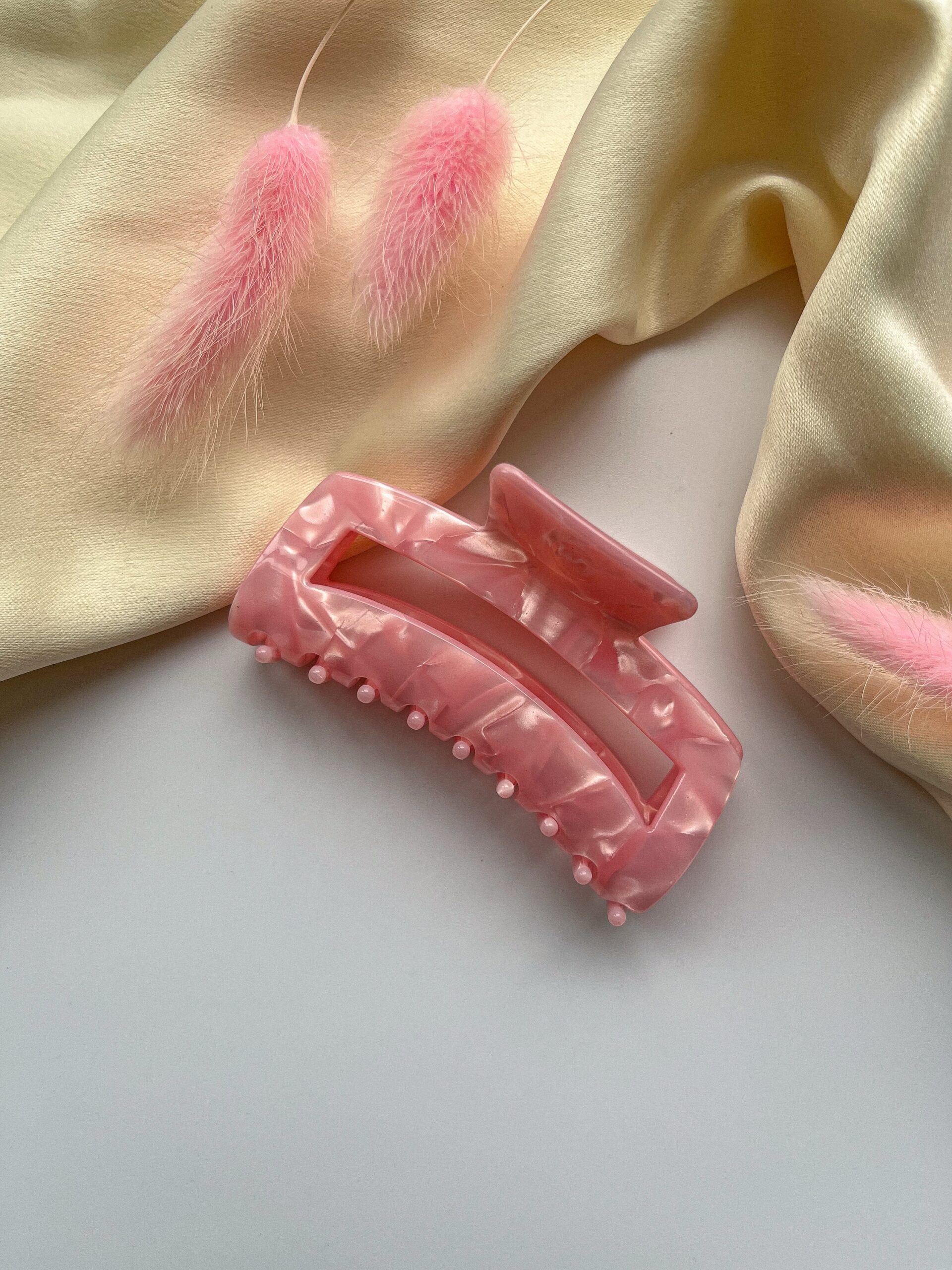 Краб для волос «мраморный перламутр» (8 см), розовый